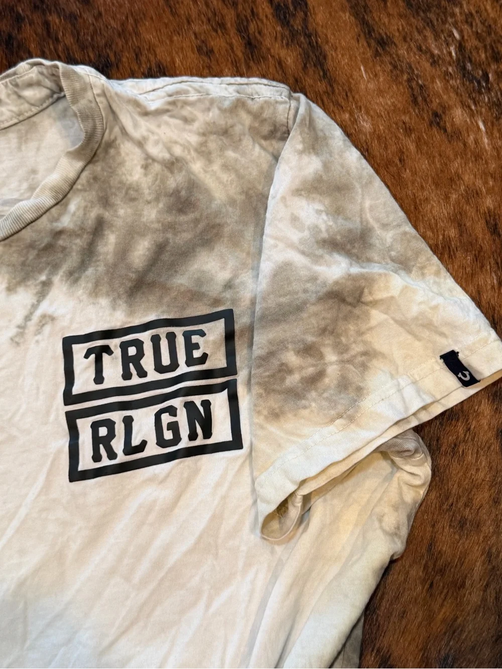 TRUE RELIGION Grey Tie Dye OUTLAWS Short Sleeve Designer Graphic T-shirt Size L